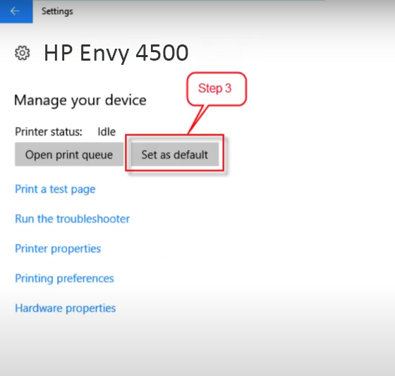 Set HP Envy 4500 as Default Printer